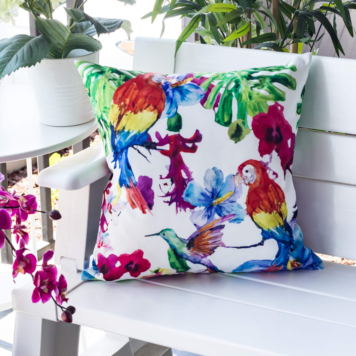 Tropical Parrot Outdoor & Indoor Pillow With Solarium - Multicolor