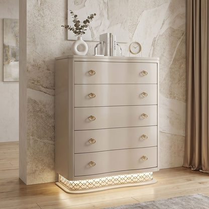 Flora - 5 Drawer Chest With Vertical Storage, LED Lighting - Champagne