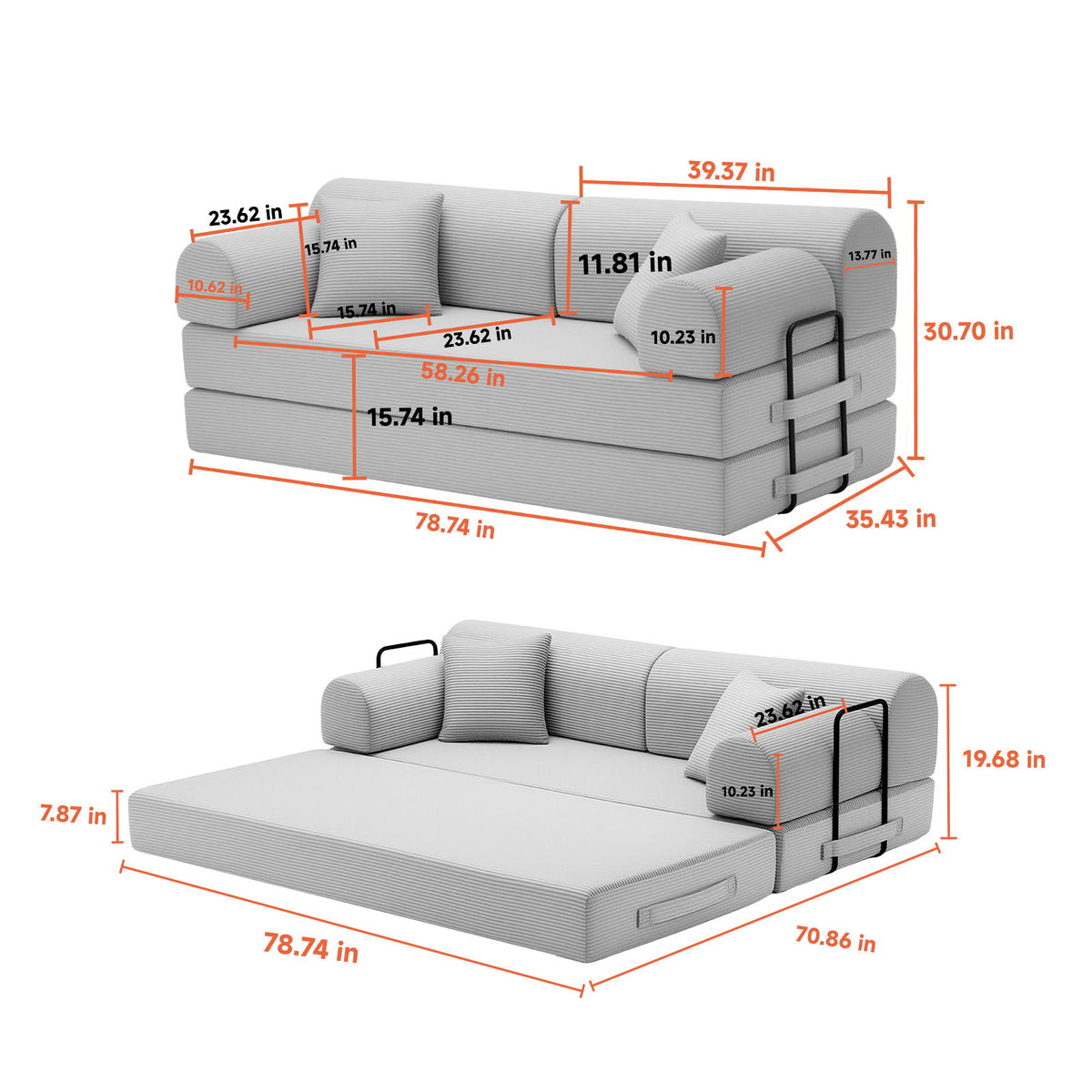 Modern 2 Tone Fabric Convertible Sleeper Sofa Bed