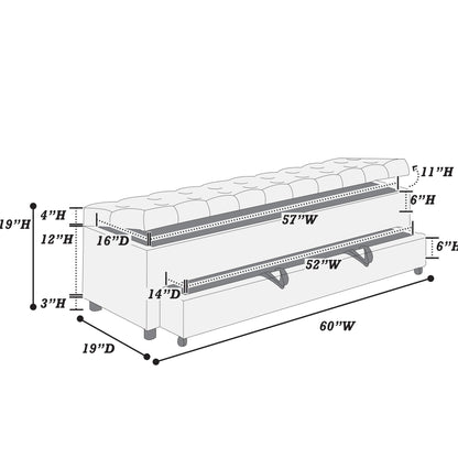 Storage Ottoman With Tufted Seat And Underseat Drawer