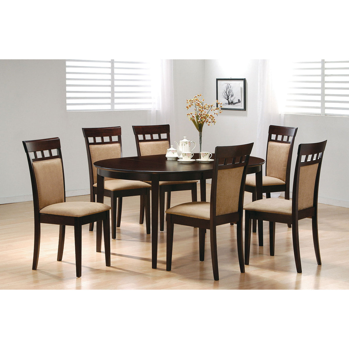 Gabriel - Oval 7 Piece Dining Set With Chairs - Cappuccino