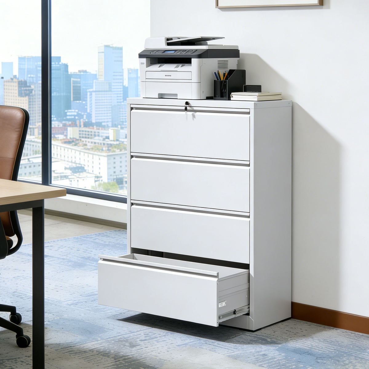 Lateral File Cabinet, Locking Heavy Duty, Anti-Tip Safety Interlock, Vertical Storage For Letter/Legal/A4 Files