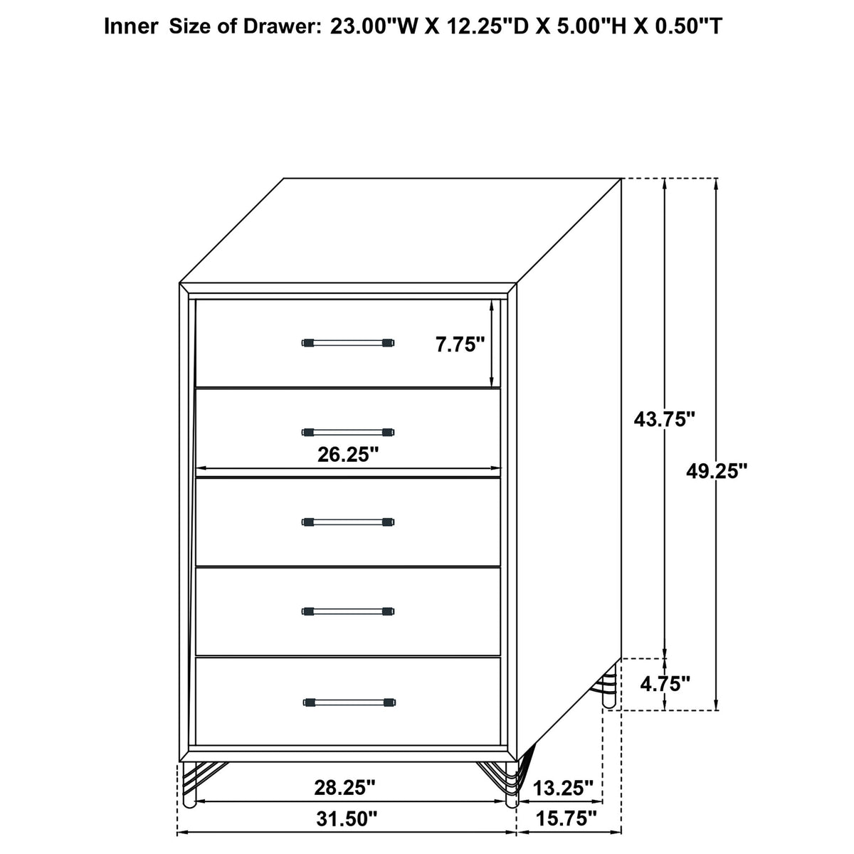 Malcolm - 5 Drawer Bedroom Chest - Black