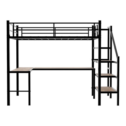 Loft Bed & L-Shaped Desk, Large Storage Space