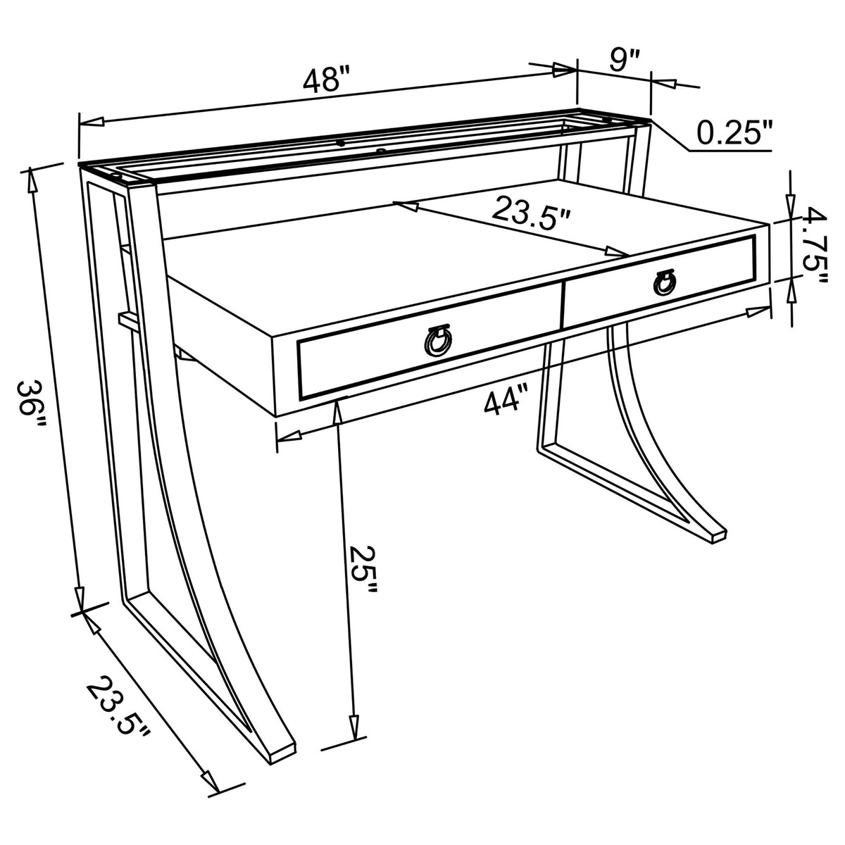 Serrano - 2 Drawer Writing Desk With Polished And Tempered Glass Hutch - Glossy White