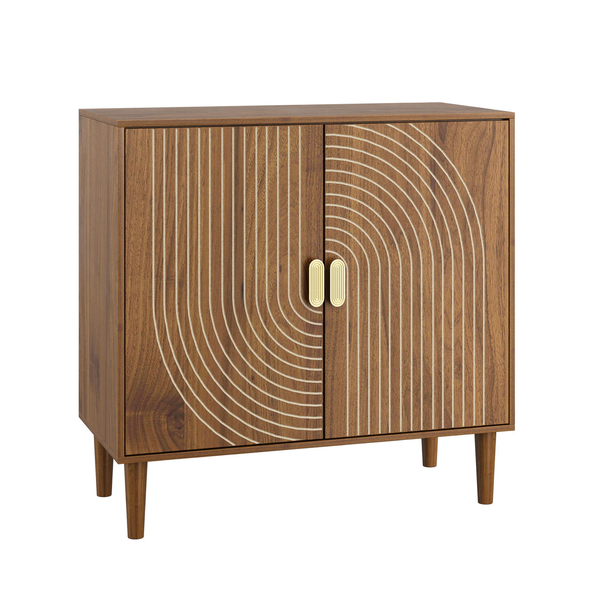 Buffet Cabinet With Line Groove Design, Sideboard Buffet Cabinet With Storage, Multifunctional Accent Cabinet For Living Room, Entryway, Hallway, Office, Kitchen - Brown