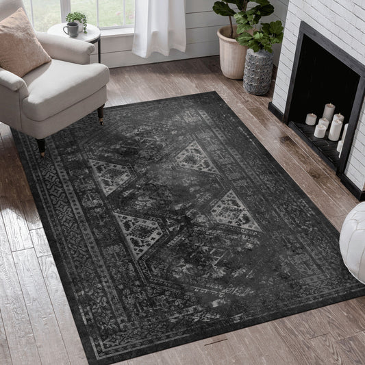 Maval - 8' X 10' Area Rug Washable - Black / Gray