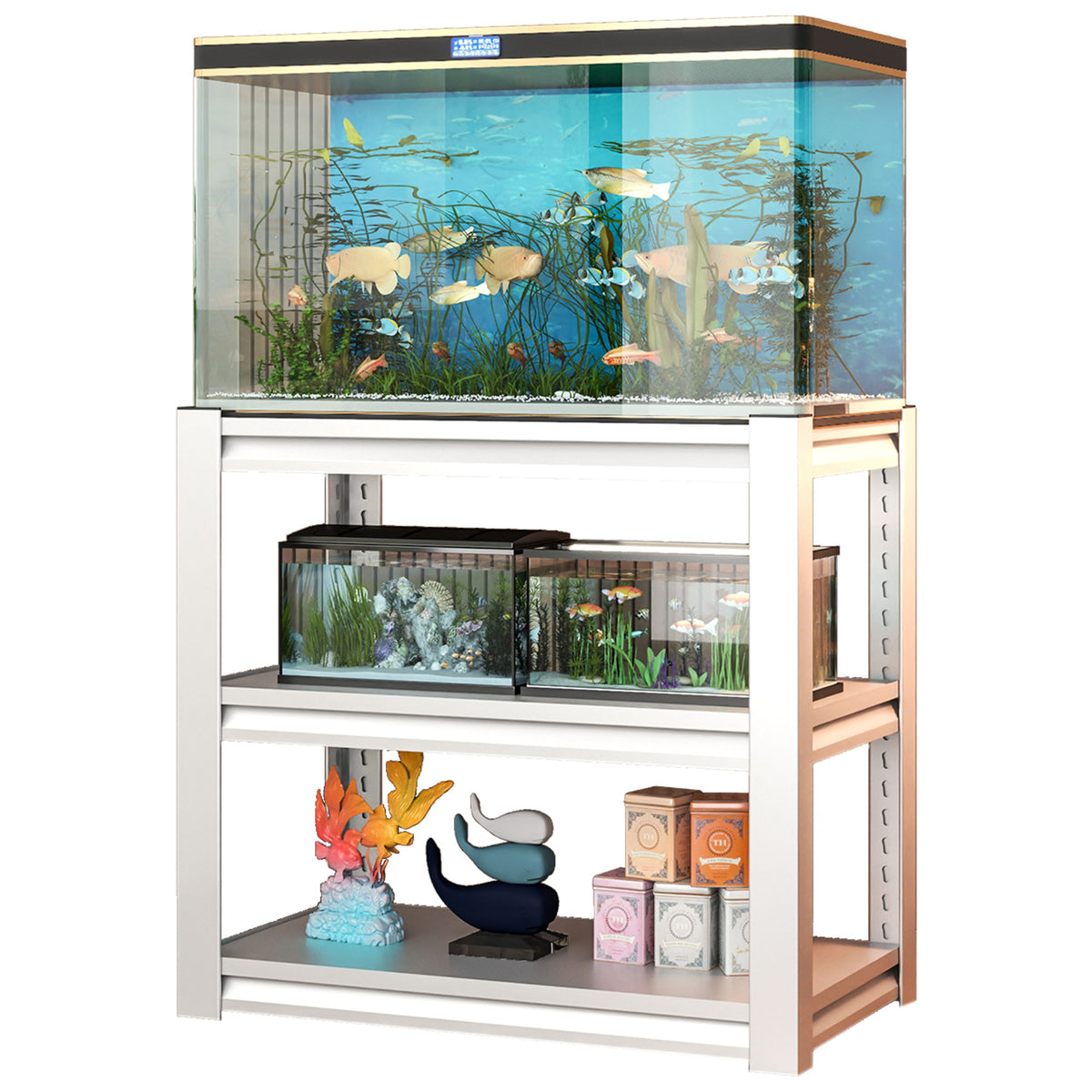 Stylish Metal rium Stand For 20 - 30 Gallon Tanks, 3 Tier Adjustable Shelf