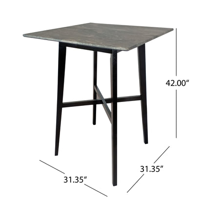 Modern Bar Height Dining Table, Rubberwood Legs And Laminate Table Top, Paladina Marble - Gray / Black