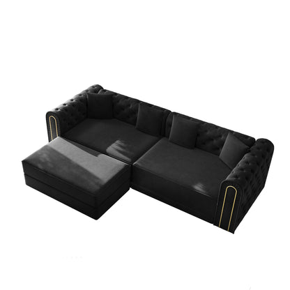 3-In-1 Convertible Sleeper Sofa With Movable Ottoman For Living Room