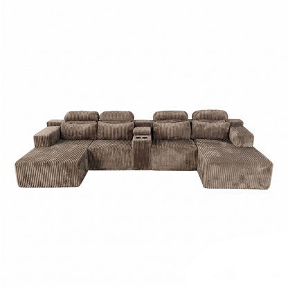U-Shaped Sectional Sofa With Chaise Lounge And Cup Holders