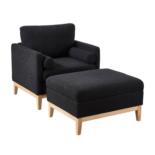 Oversized 360 Degree Swivel Barrel Accent Chair And Ottoman Set With Storage