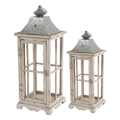 Wooden Candle Lantern Decorative, Hurricane Lantern Holder Decor For Indoor Outdoor, Home Garden - Ivory