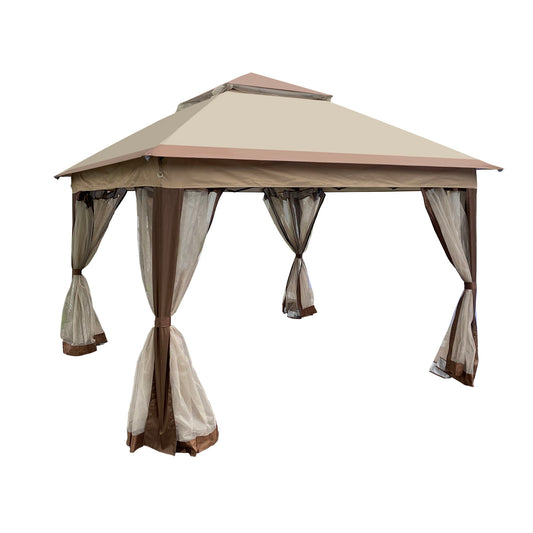 Outdoor Pop Up Gazebo Canopy With 2 Tier Soft Top And Removable Zipper Netting
