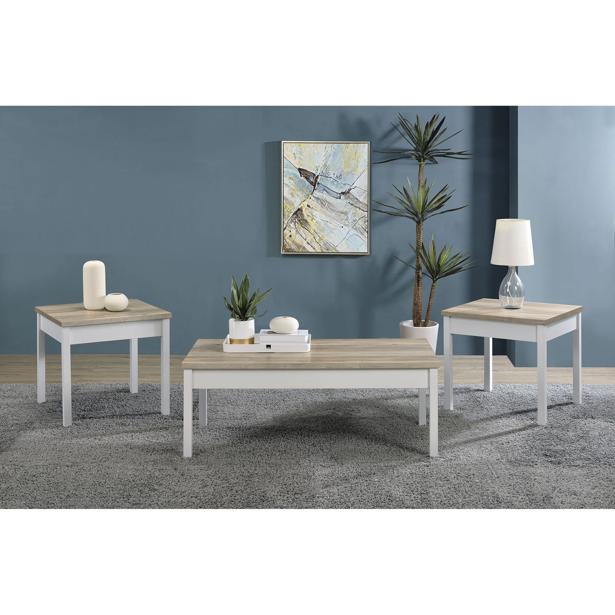 Quintara - 3 Piece Coffee Table Set - Natural / White