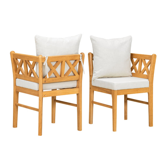 Farmhouse Modern Dining Corner Chairs (Set of 2) With Handwoven Rattan Backrests And Solid Wood Legs - Natural / White