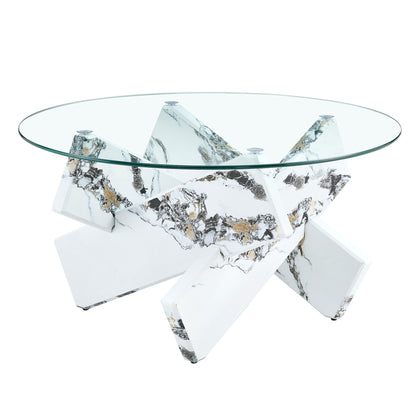 Modern Round Glass Coffee Table With Tempered Glass
