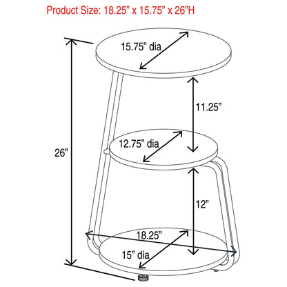 Dixon - 3 Tier Round Accent Side Table With Slim Legs - White / Black