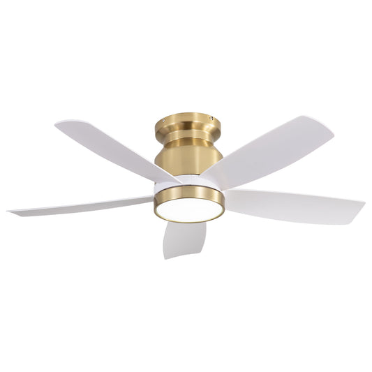 Flush Mount Ceiling Fan With LED Light 22W And Remote Control Blades / Body, DC Motor