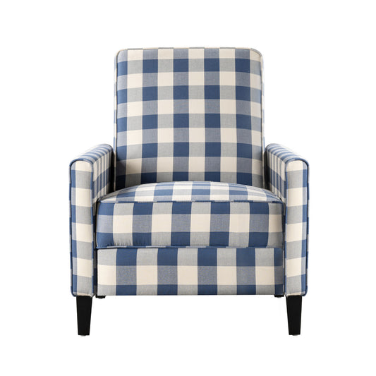 Buffalo Plaid Push Back Recliner Chair For Living Room - Blue / White
