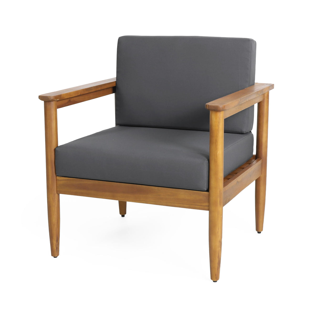 Outdoor Club Chair, Patio Chair With Teak Acacia Wood Frame - Dark Gray