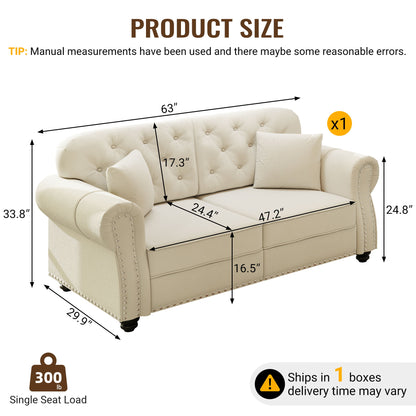 Upholstered Chesterfield Sofa With Nailhead Trim And Rolled Armrests