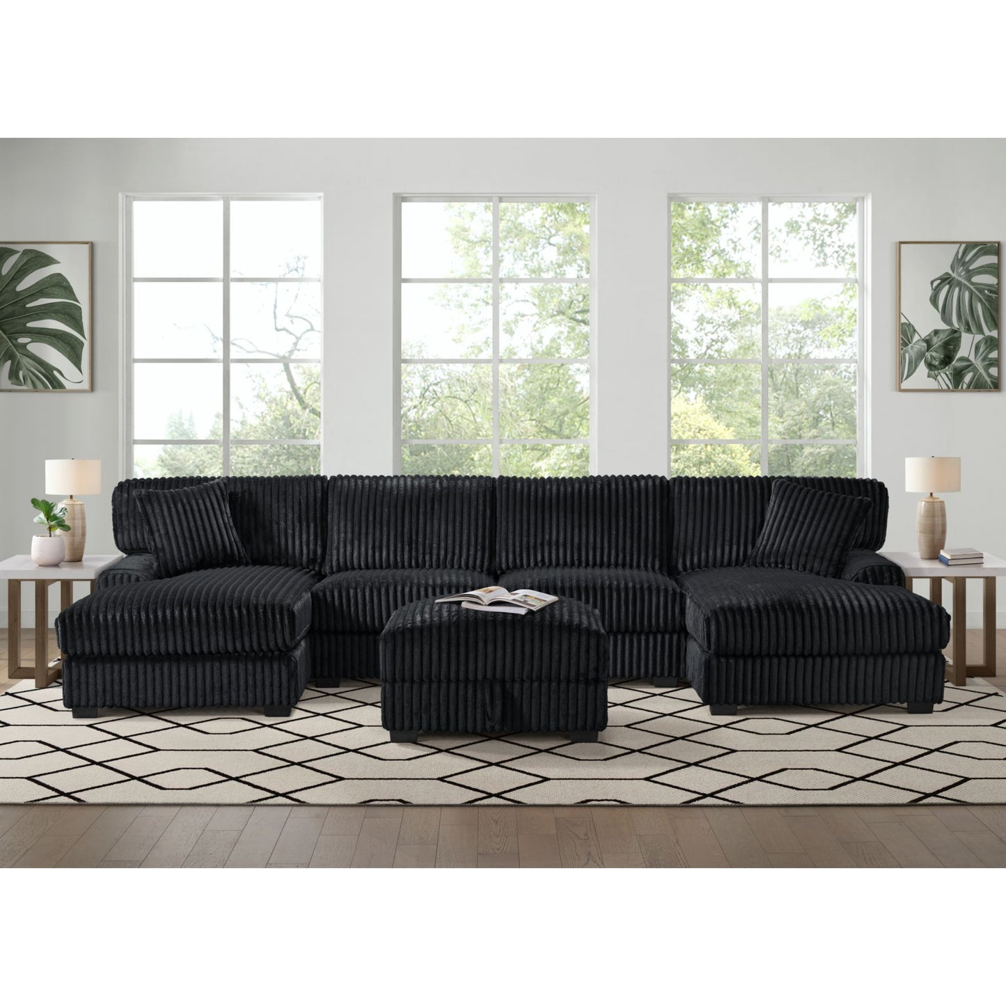 Nightfall - RHF Chaise With 1 Pillow 20" - Grand Cord Black
