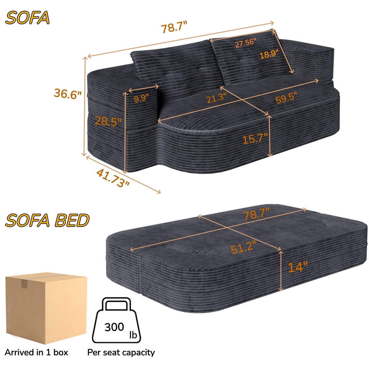 Convertible Floor Sofa Bed With Multi Functional Blanket