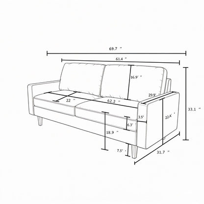 Couch, 3 Seat Sofa With Removable Cushion - Beige