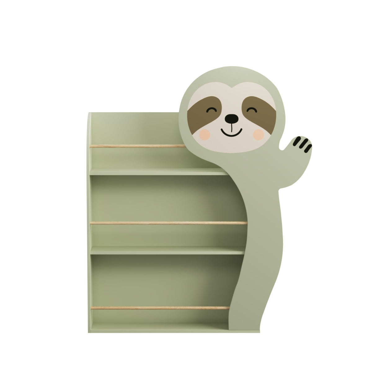 Sloth Bookshelf, Front Facing Toddler Book Display Rack With 3 Tiers, Cute Animal Design - Sage Green