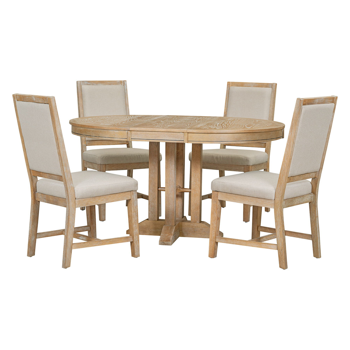 Dining Set & Extendable Round Table And 4 Upholstered Chairs