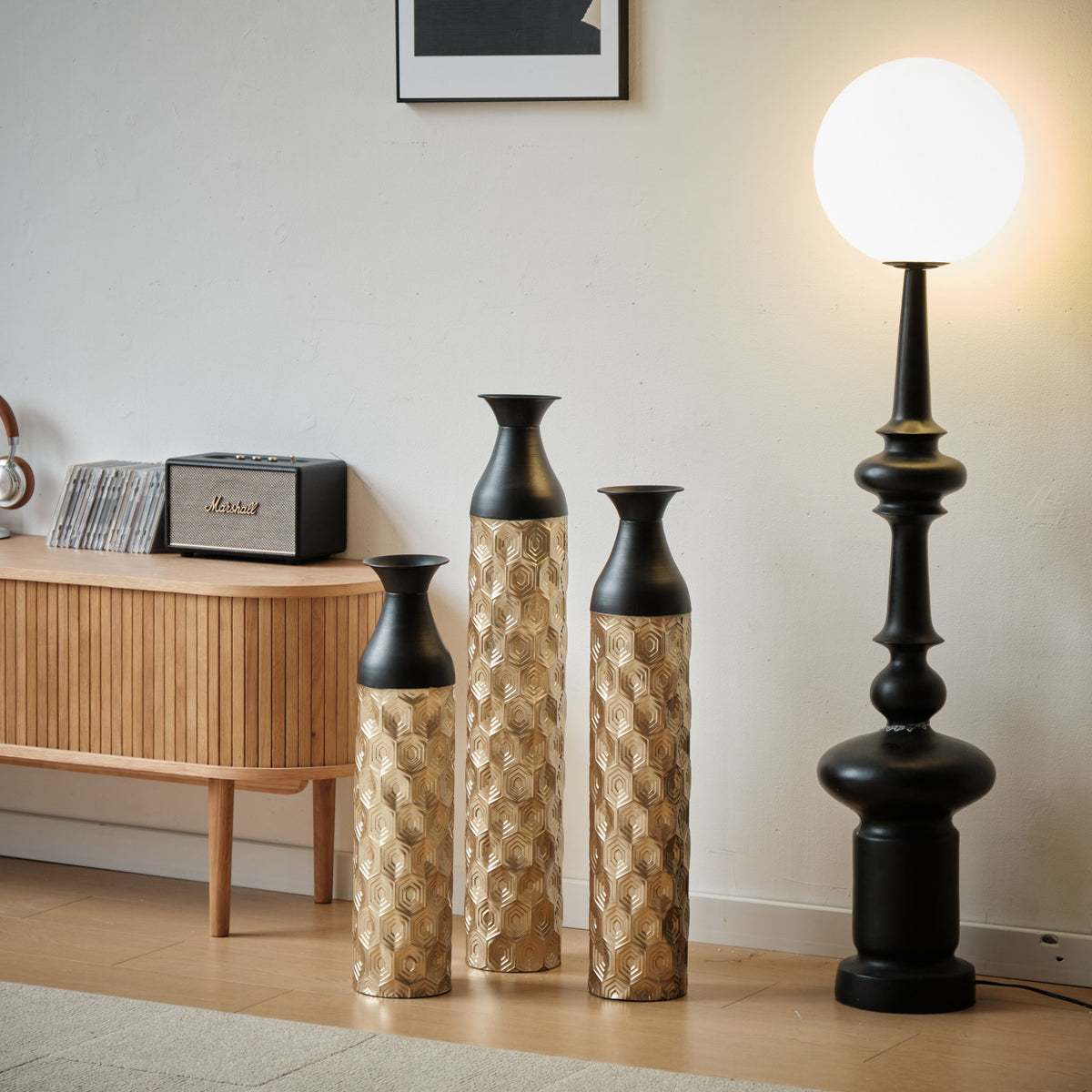 Floor Metal Vases (Set of 3) Gorgeous Home Decoration Large Glazed Metal Vases - Black / Gold