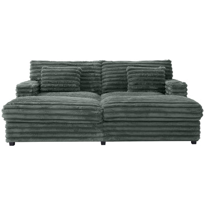 Oversized Double Chaise Lounge Sofa With USB Ports And Cup Holders