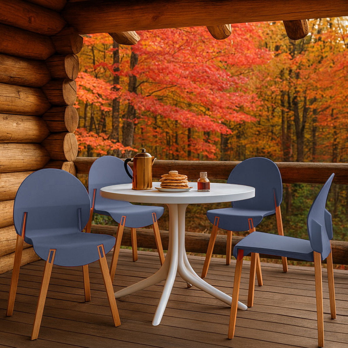 4 Piece Set Of Single Chairs, Traditional Elements With Round Table