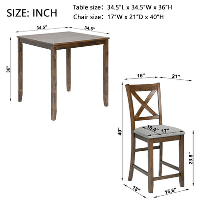 5 Piece Dining Table Set, Wooden Dining Square Table Set For 4