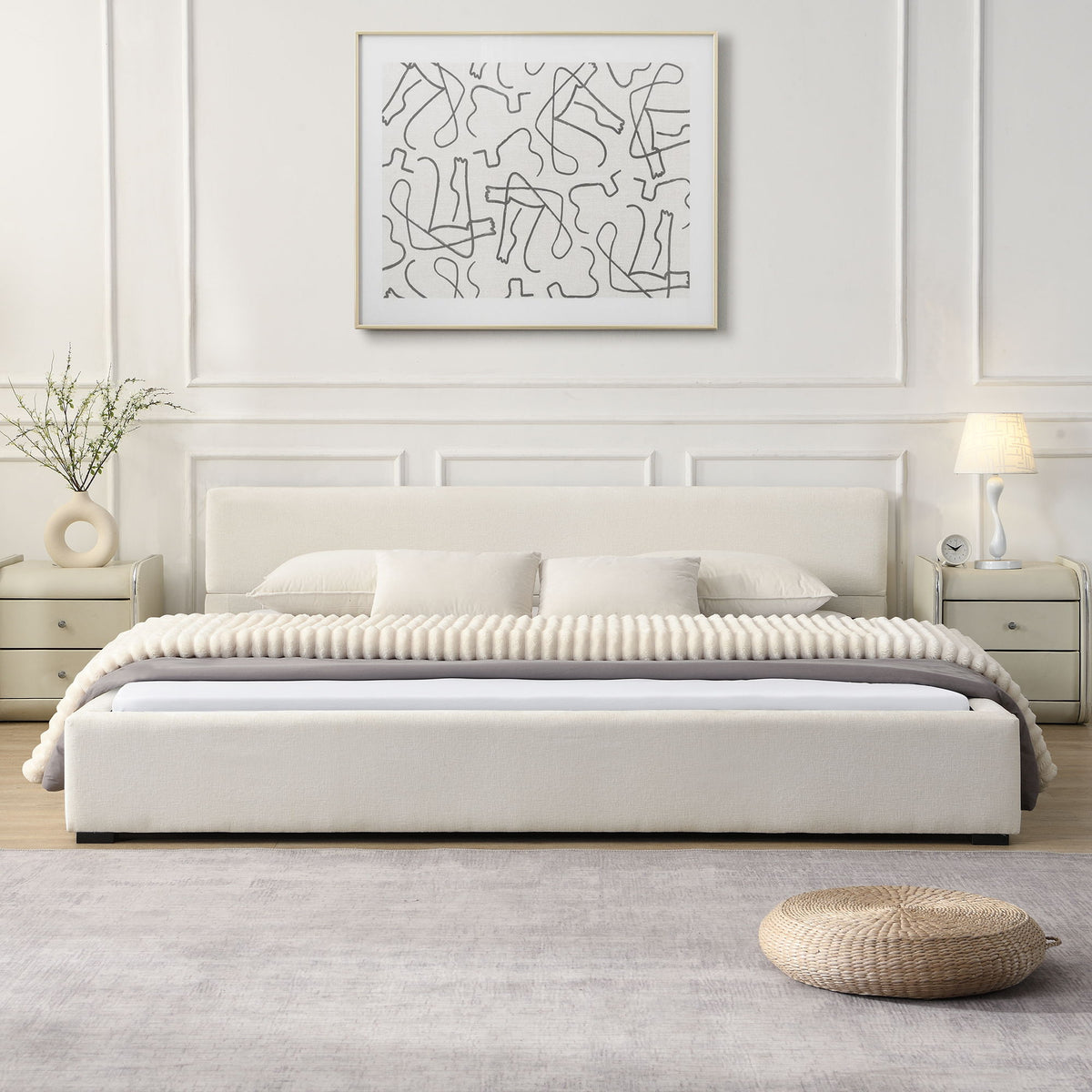 Elegant Wide Edge Bed With Soft Upholstered