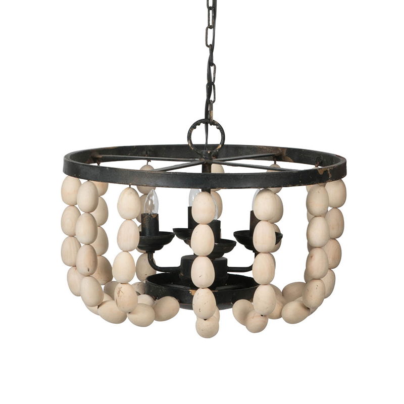 4 Light Wood Chandelier, Hanging Light Fixture With Adjustable Chain For Kitchen, Bulb Not Included - Cream