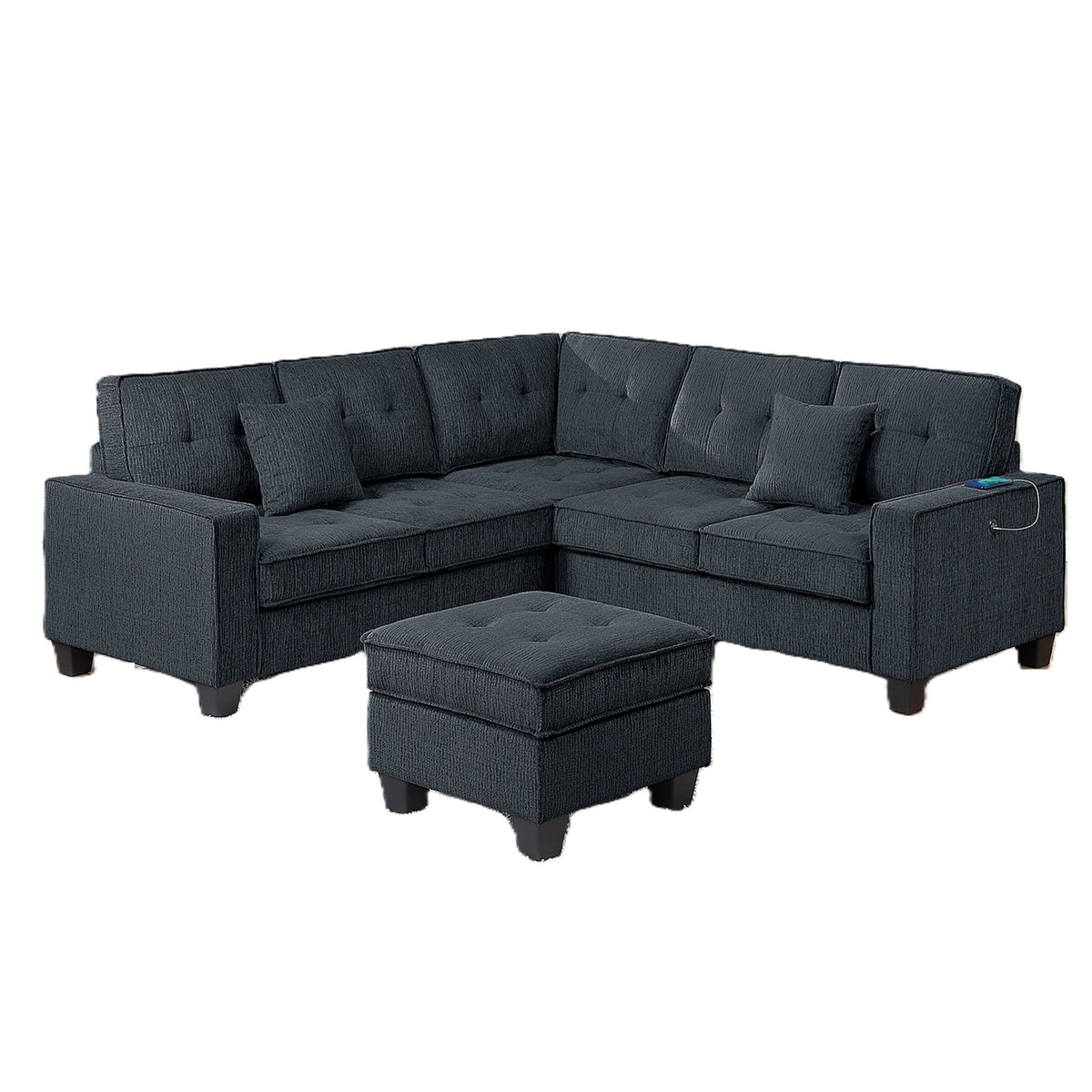 Sectional Set With Corner Wedge Ottoman USB Port