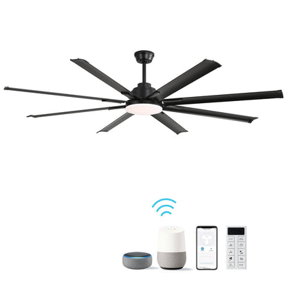 72" Large Design Ceiling Fan With Smart Remote Control, 6 Wind Speed DC Motor For Living Room - Black