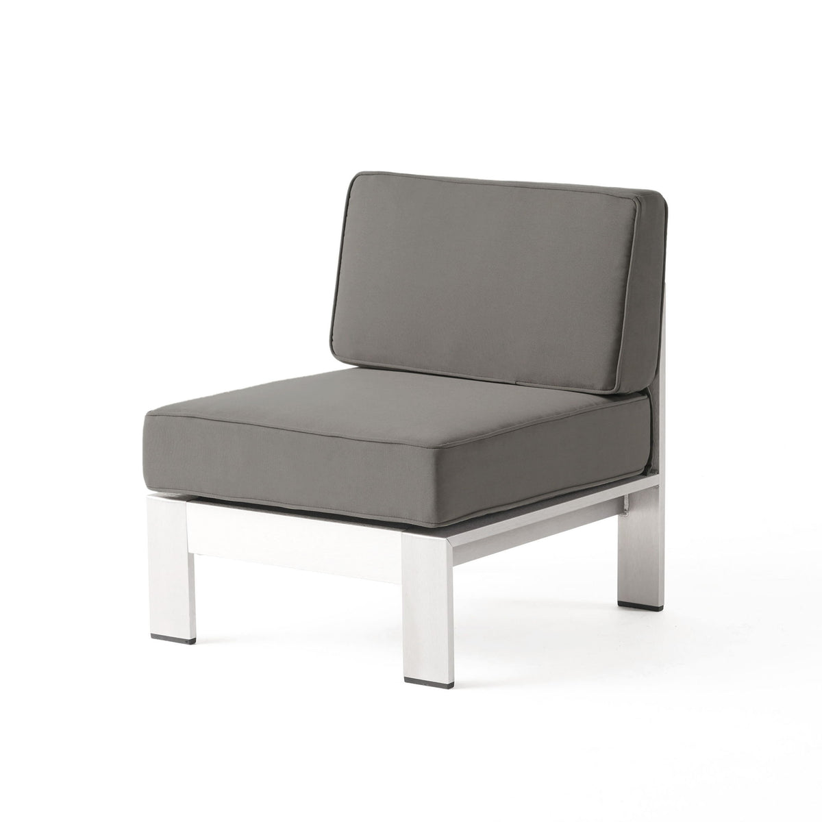 Outdoor Aluminum Armless Chair With Cushion - Khaki