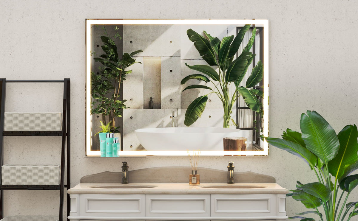 LED Bathroom Vanity Mirror Wall Mounted Adjustable / Warm / Natural Lights Anti-Fog Touch Switch With Memory Modern Smart Large Bathroom Mirrors