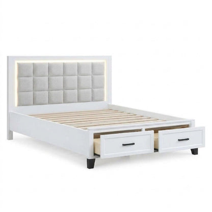 Upholstered Headboard Platform Bed With LED Lighting And Underbed Drawers