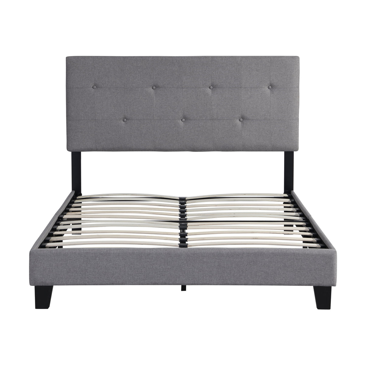 Modern Upholstered Platform Bed Frame With Button Tufted Headboard And Wood Slat Support