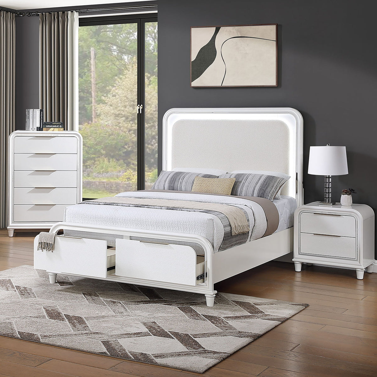 Bedroom Sets With LED Lights And Panel Headboard