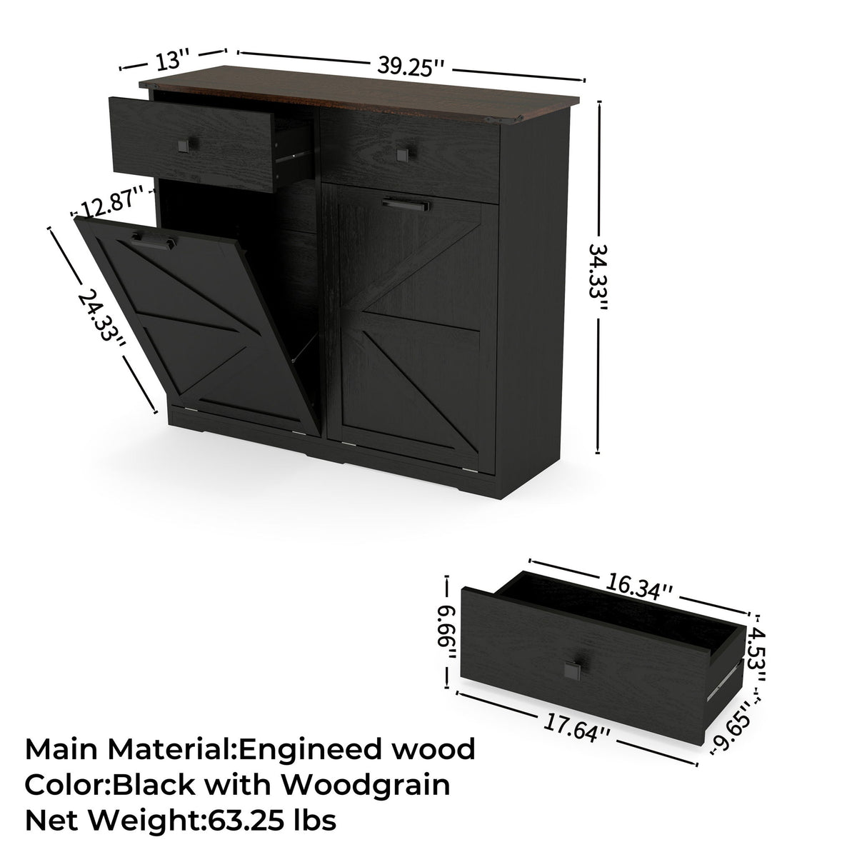 Double Tilt Out Trash Cabinet With Hideaway Drawer And Barn Door Style