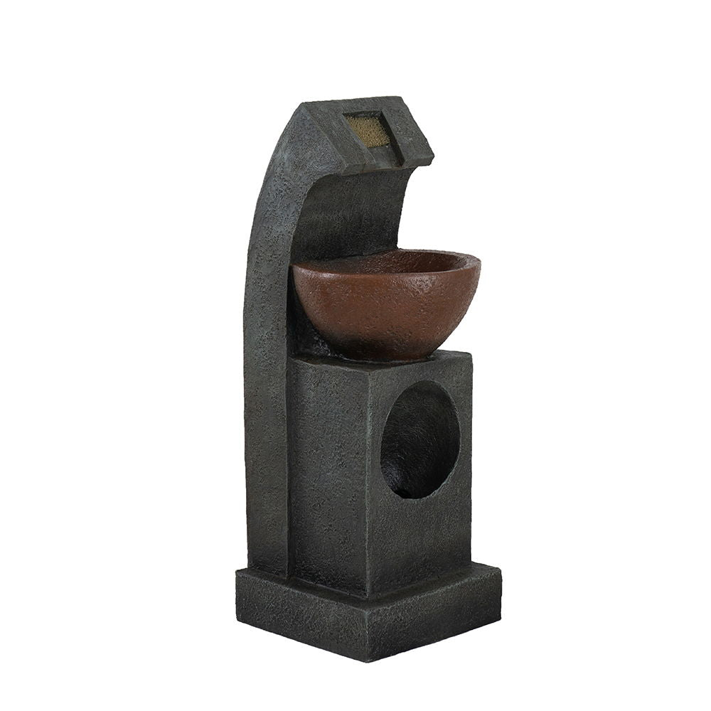 Sculptural Water Fountain With Bowl Basin, With Light And Pump, For Indoor And Outdoor - Brown / Black