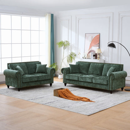 2 Seater Sofa With Rolled Arms, Tufted Upholstered Couch
