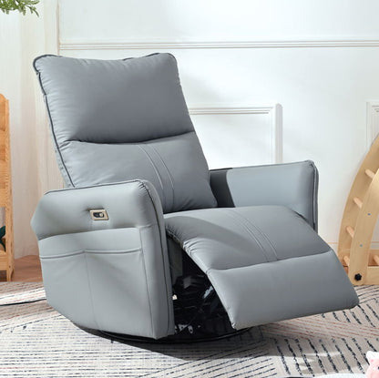 Power Swivel Rocker Recliner Chair, 270° Swivel Rocking Recliner Chair, Electric Small Recliners For Small Spaces, Single Sofa Recliner For Living Room - Blue / Gray