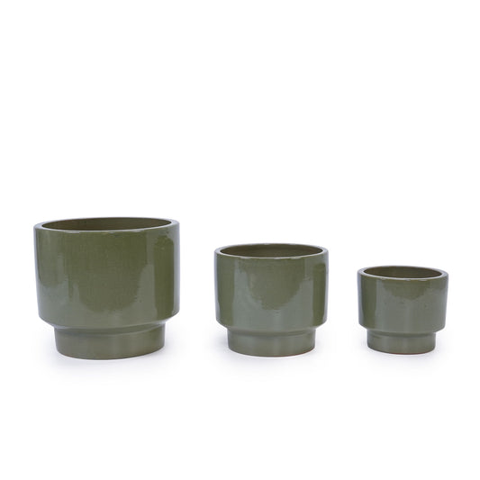 3 Pieces Ceramic Flowerpot, Planter For Patio, Garden Or Windowsills - Antique Light Green