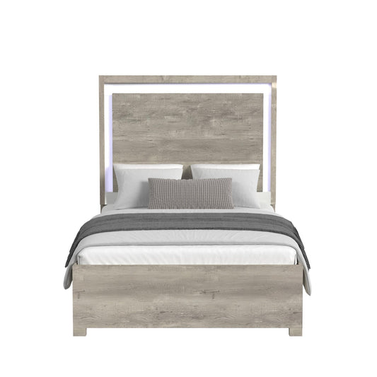 San Matteo - Queen Panel Headboard With LED And Footboard With Slats - Gray